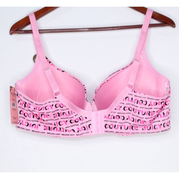 Juicy Couture Bra 42D Pink Black Log Up Lightly Padded Wired Medallion Logo NWT - Picture 3 of 15